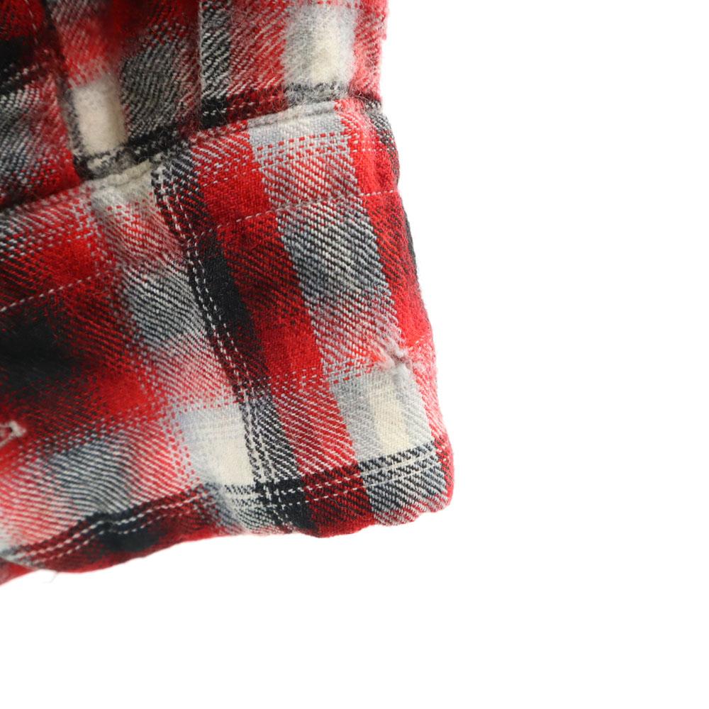 Game and Lake 50s 60s Open collar Vintage box silhouette Ombre Check Pattern Long sleeve Flannel shirt Men's Used