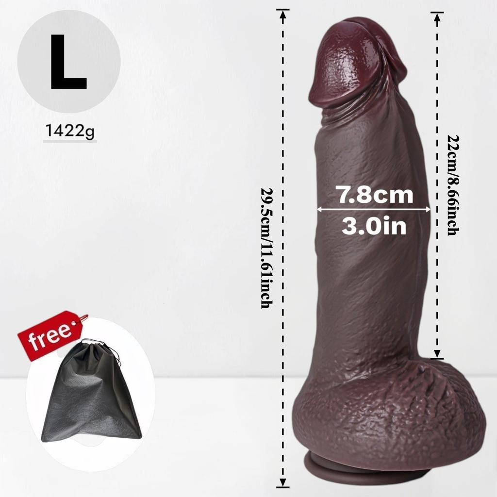 Realistic Black Thick Liquid Silicone Dildo, Soft Skin-Like Texture with Strong Suction Cup, Hands-Free Design, Strap-On Compatible Adult Toy