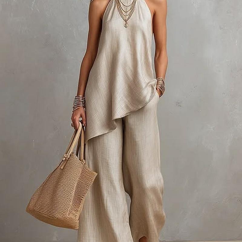 Women's Sleeveless Two Piece Set Round Neck Top and Long Skirt Casual Solid Color Outfit