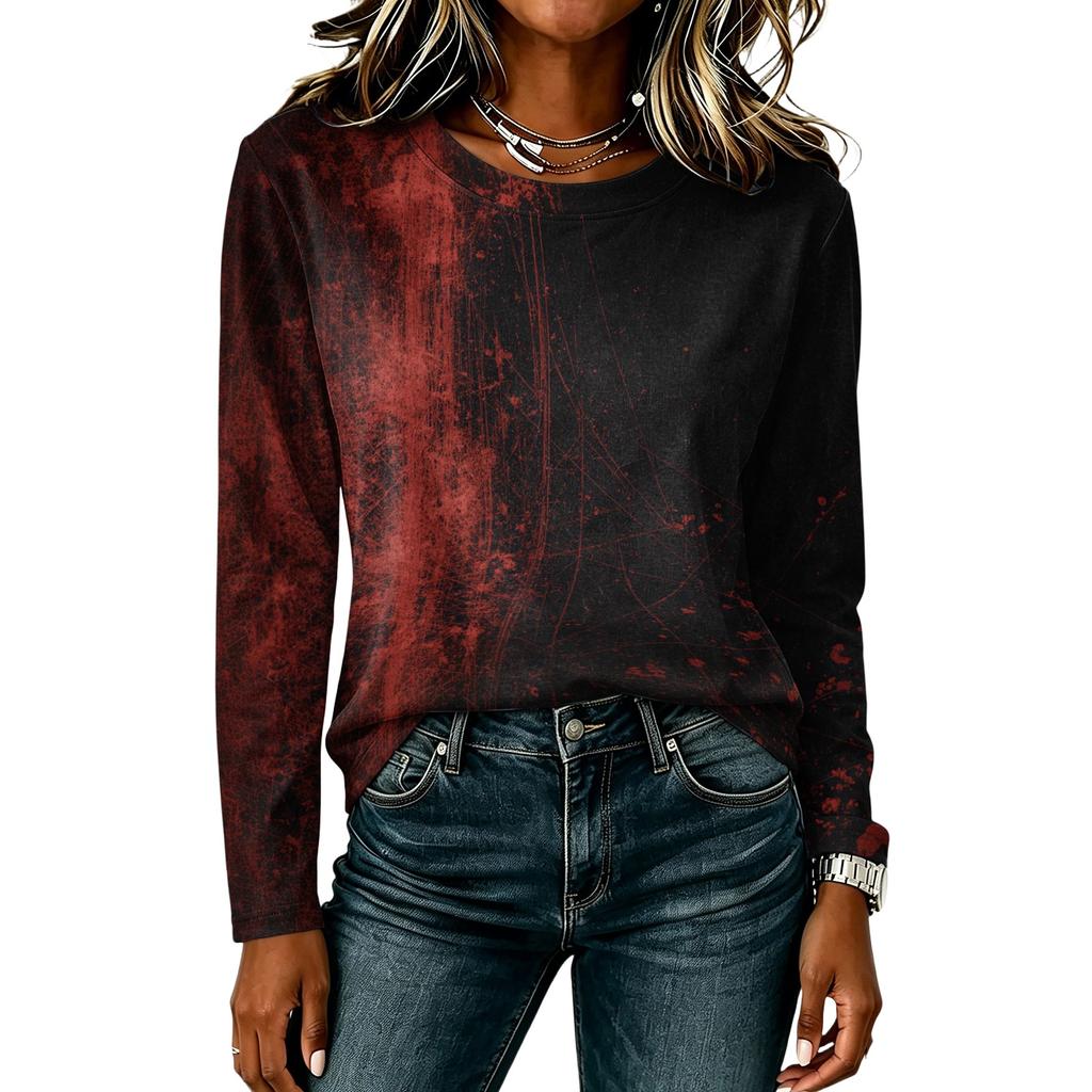 Women's Halloween Print Long Sleeve Top Casual Round Neck T-Shirt for Fall Party Wear