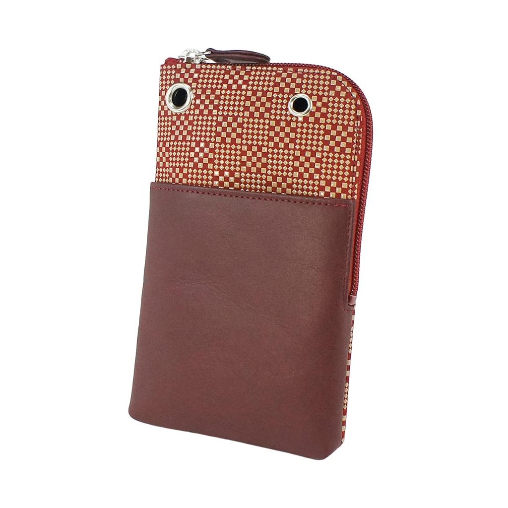 Indenya Inden Sacoche Smartphone Pochette Smartphone Case Deerskin Red X White Lacquer Small Checkered Pattern Custom Color 5027-13-167