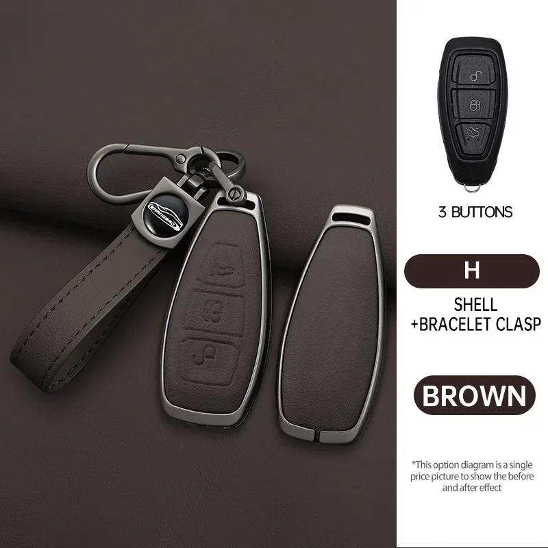 Zinc alloy leather Car Key Shell Case Fob For ford Fiesta Focus Mondeo C-Max B-Max Kuga Smart Key Cover 3 buttons auto parts