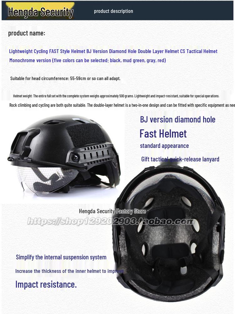 BJ Version Tactical Helmet with Windshield and CS Rail for Military Enthusiasts