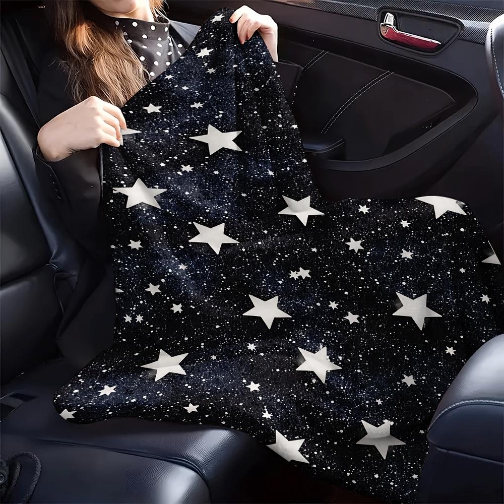 Black Starry Sky Flannel Throw Blanket White Star Glitter Print Soft Lightweight Kids Bedroom Decor Blanket