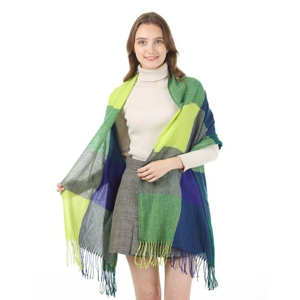 Thick Plaid Scarf Keep Warm Shawl Wrap Dual-use Imitation Cashmere Shawl  Girl