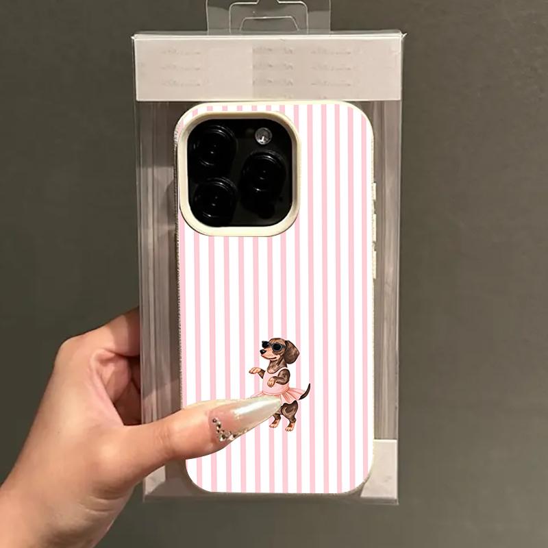 Dress Puppy Stripes Lychee Texture Silicone Phone Case For iPhone 17 Pro Max 14 Plus 11 12 13 14 15 16 Pro 17 Air Soft Cover