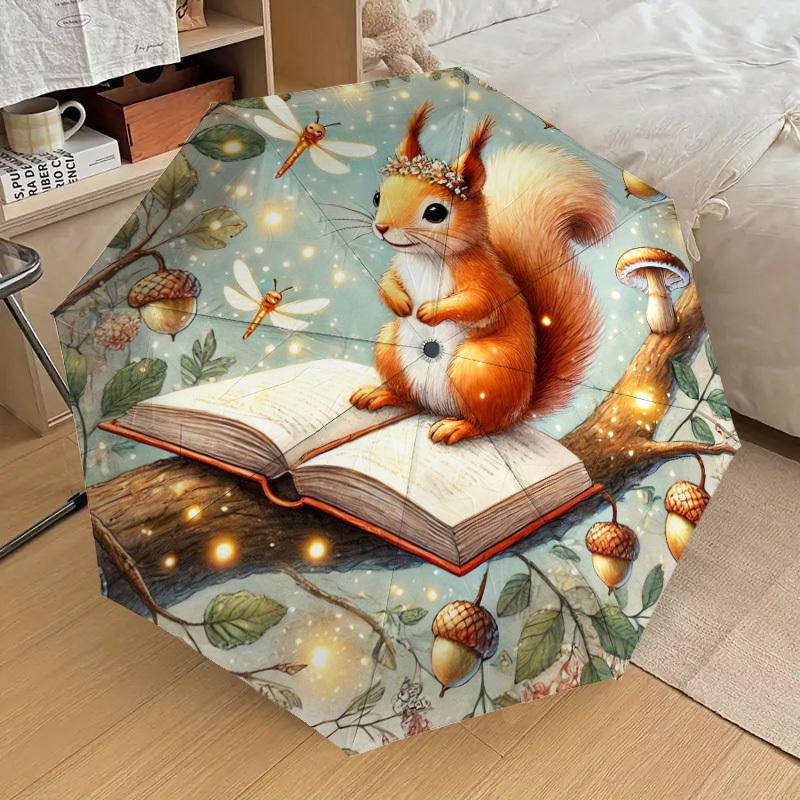 1pc squirrel book Pattern Umbrella Design Automatic Opening and Closing Umbrella, High-quality Travel Umbrella, Lightweight and Portable, -61