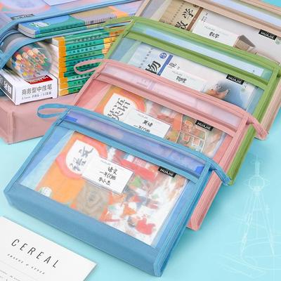 Bolsa de Rede com Zíper de Grande Capacidade Bolsa Transparente para Armazenamento de Dados Material Escolar e de Escritório
