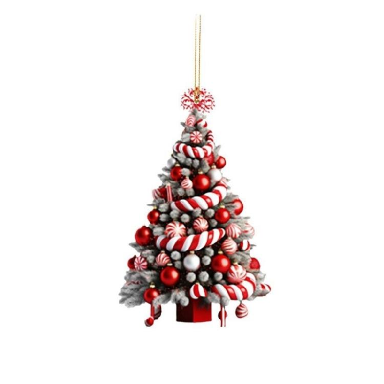 Holiday Room Accent Ornament in Acrylic, Christmas Tree Theme, 3.14 In with Loop for Home, Wreath, and Shelf Use