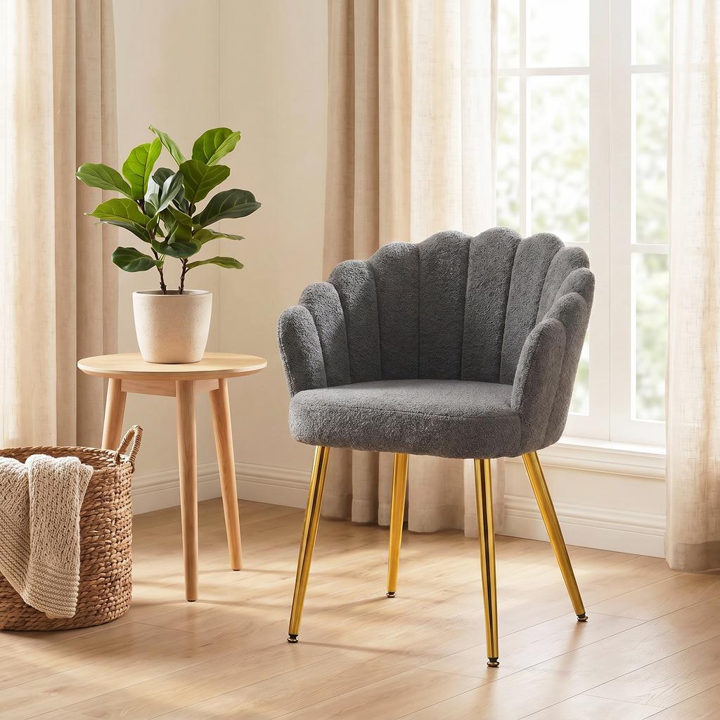 Lounge Chair Petal-Back Armchair Metal Metal Legs for Living Room Bedroom, Grey