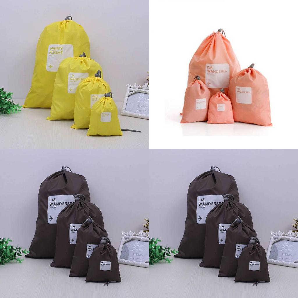 Nylon Travel Organizer Bags 4 Piece Sealable Cube Drawstring For Home Kitchen Storage