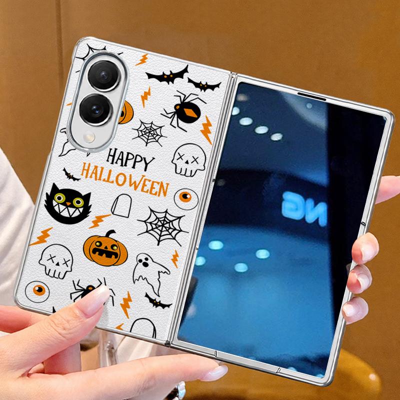 Halloween Ghost Pumpkin Case For Samsung Galaxy Z Fold 8 Ultra 7 6 5 4 Z Fold8 Fold7 Fold6 Fold5 Luxury Plating Leather Skin Phone Cover