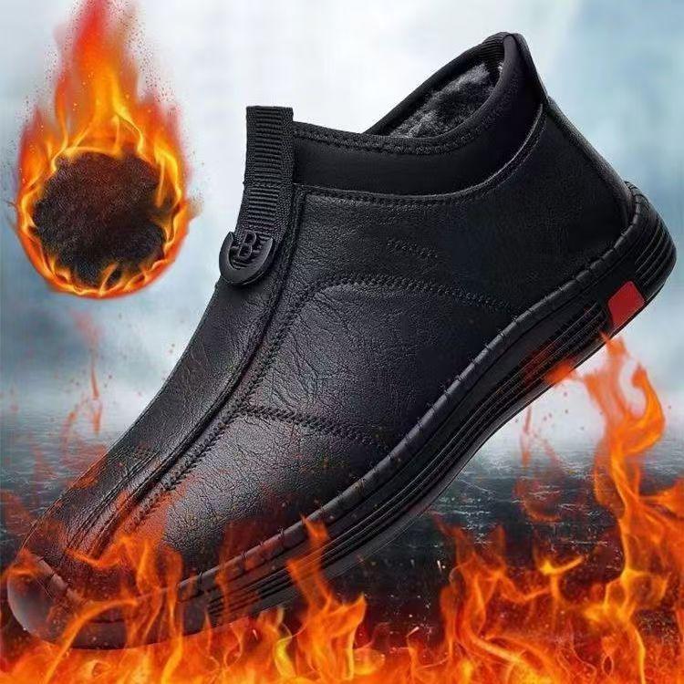 

Men s 2025 Full Grain Leather Woodpecker Shoes - Casual, Genuine Leather, Soft Sole, Plus Velvet Warm, Cotton Dad Shoes. 40