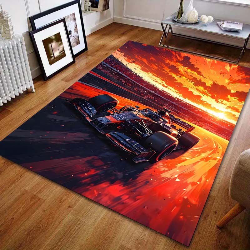 1PC Alfombra Estampada de Carreras F1 al Atardecer para Sala de Estar, Dormitorio, Mesita de Noche, Sofá, Felpudo Decoración Moderna del Hogar Alfombra de Área Alfombra de Lujo