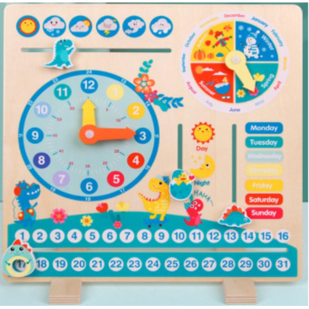 

Enlightenment clock Calendar Multifunctional wooden preschool time Cognitive building block Children s self-discipline learning board