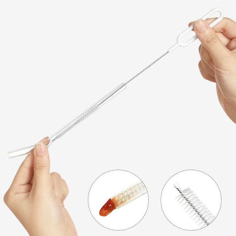 Bending Stainless Straw Brush Cleaner Soft Hair Suction Glass Tube Cleaning Brushes Baby Kids Bottle Brush Long Handle Reusable