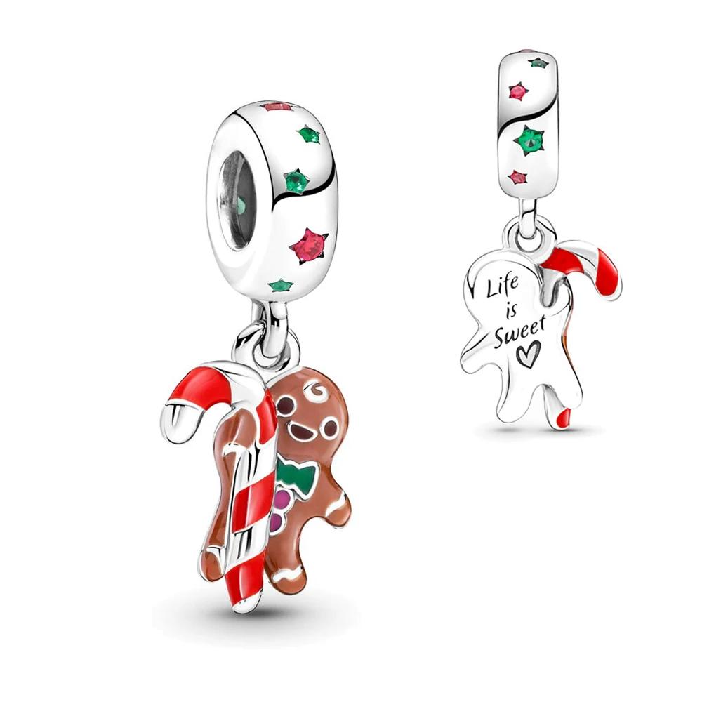

Gingerbread Man Dangle Charm DIY Jewelry Set for Women Christmas Gift Bracelet Necklace Beads