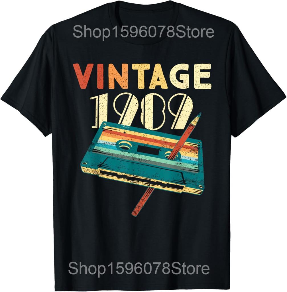 Vintage 1989 Music Cassette 36th Birthday Gifts 36 Years Old T Shirt Men Streetwear Tee Shirt Short Sleeve Unisex Loose Clothing