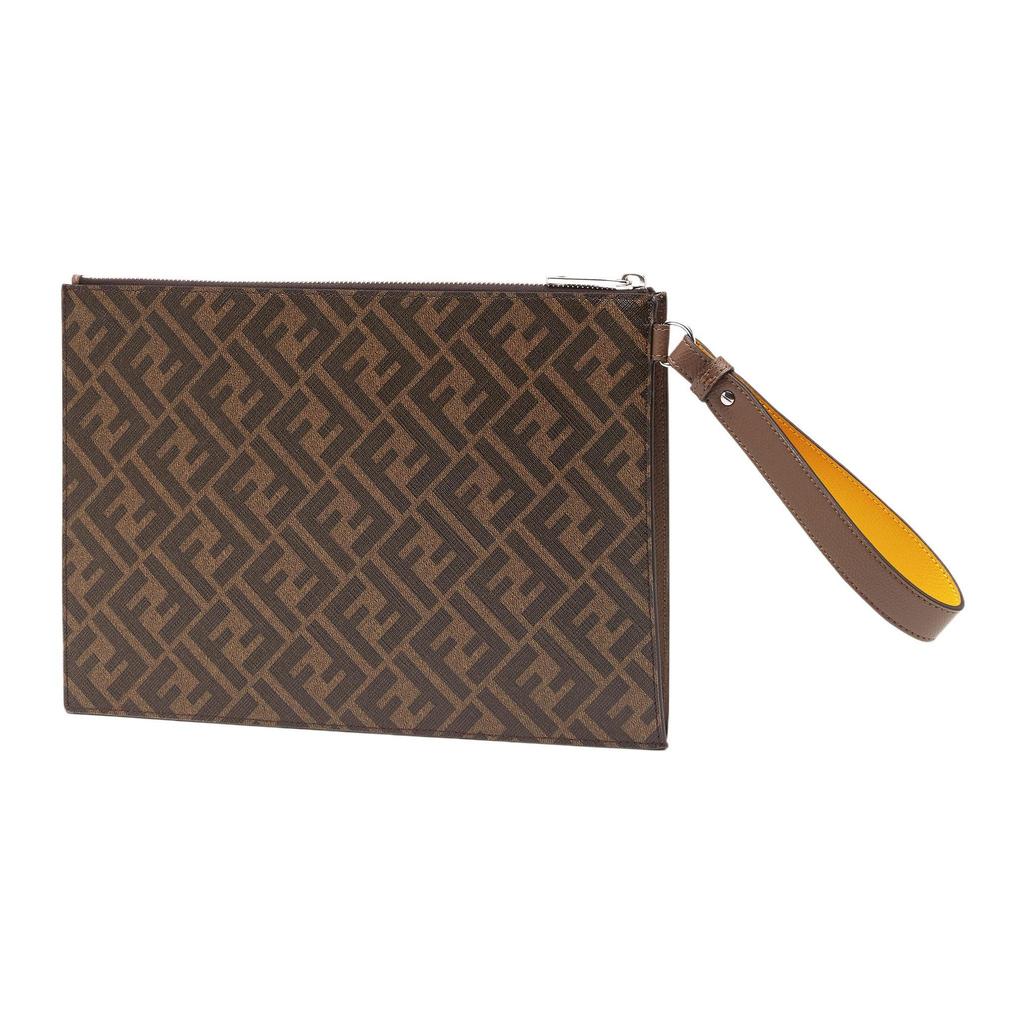 Fendi Monogram Logo Flat Leather Clutch Large Men clutch Brown 7N0126-AJJ8-F1HRH