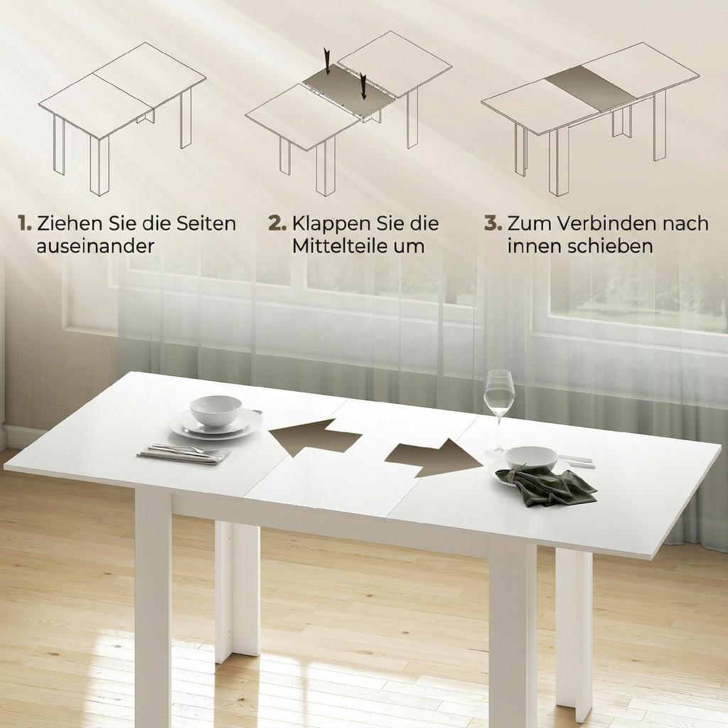 Extendable Dining Table, 140/180 X 80 Cm Kitchen Table for 6-8 People, for Kitchen, Dining Room, White