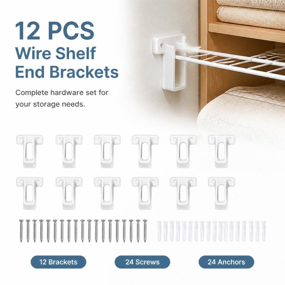 12pcs With Screws Wire Shelf Wall Bracket White Wire Rack Side Bracket Storage Shelves
