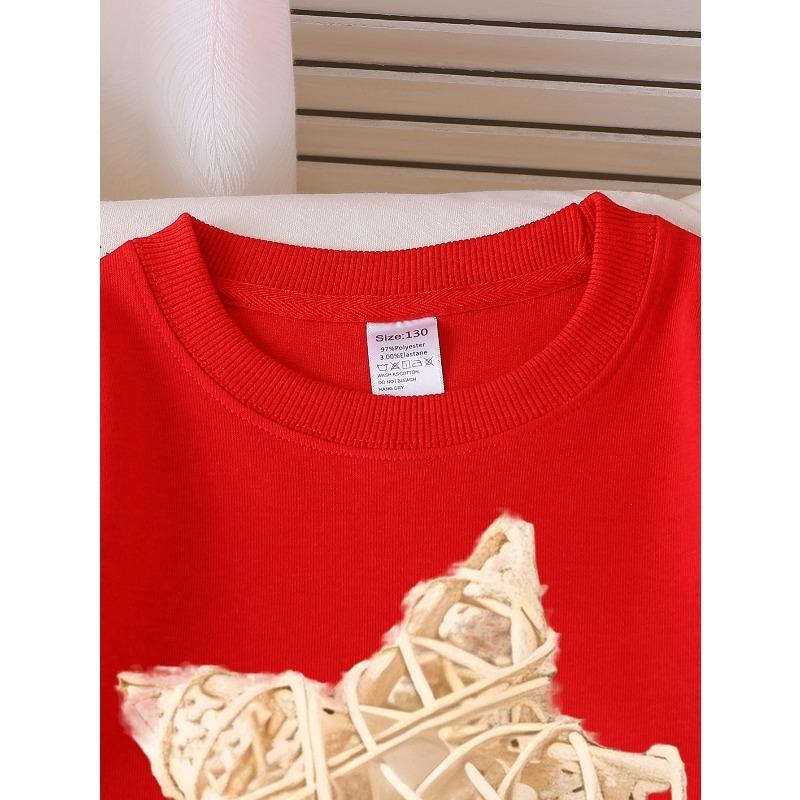 Star Shaped Decorative Ornament Unisex Crew Neck Fashion Sweatshirt, Autumn and Winter Western Style Top, Children's Long Sleeved T-shirt