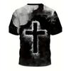 Men'S Fashion 3D Cross Print T-Shirt Casual Crew Neck Short Sleeve Polyester Blend Top with Stretch for Summer Outdoor Activities