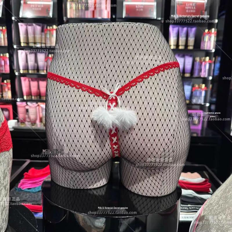 Women's Sexy Red Christmas Thong with Pom-Pom