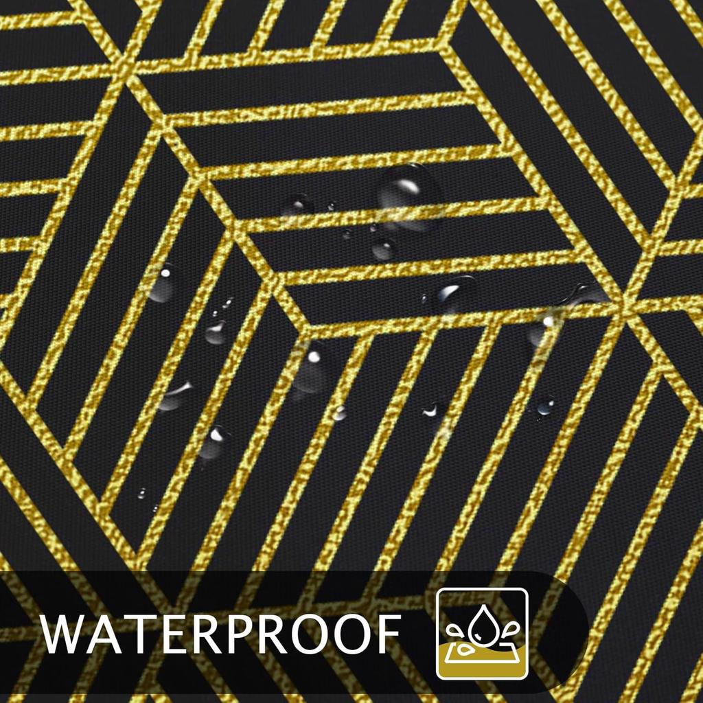 Black and Gold Striped Shower Curtain, Geometric Art Decor Bath Curtain, Abstract Modern Minimalist Waterproof Fabric Shower Cur