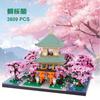 LULUFUN Mikroblock Kirschblüten Spielzeug Garten Miniatur Gebäude Landschaft Kirschblütenbetrachtung Torii Miniblock Bausatz Modell DIY Frühling Mädchen