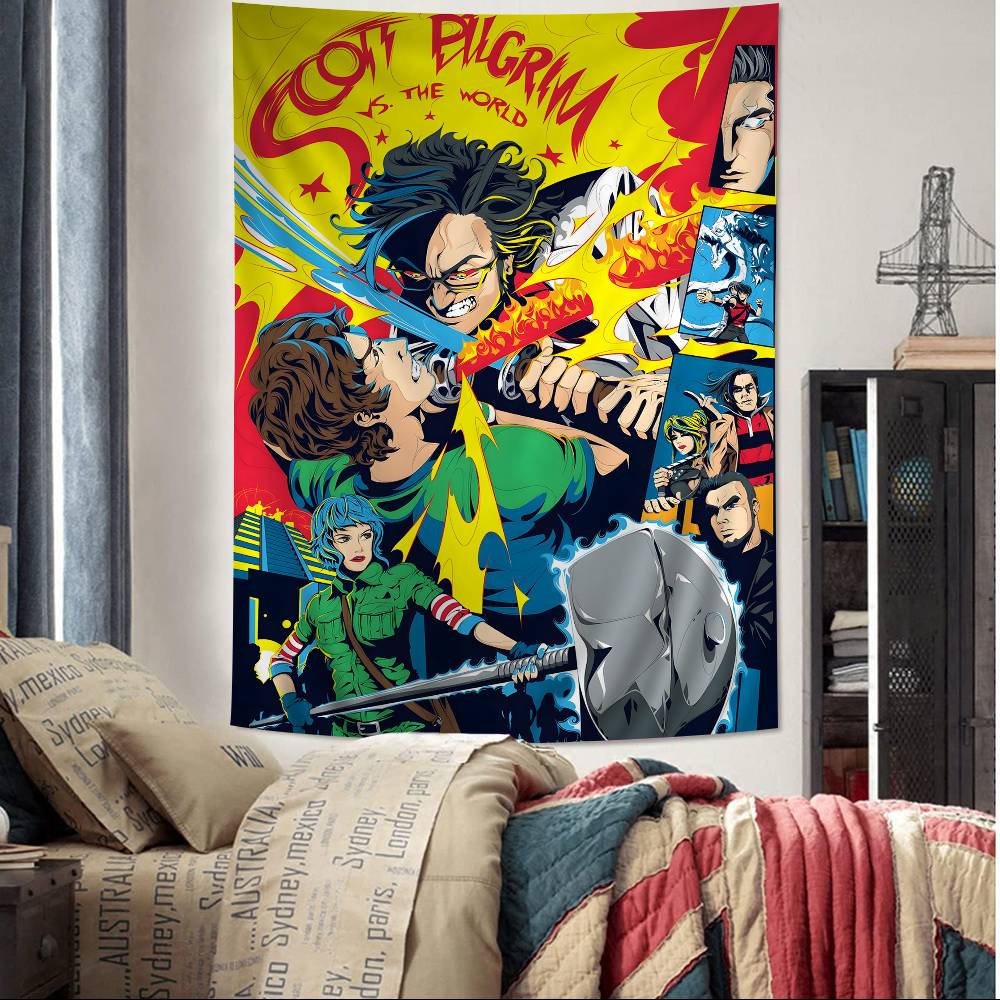 

Vintage Movie Scott Pilgrim VS The World Cartoon Tapestry Art Science Fiction Room Home Decor Wall Hanging Home Decor 74x94cm(29x37in)
