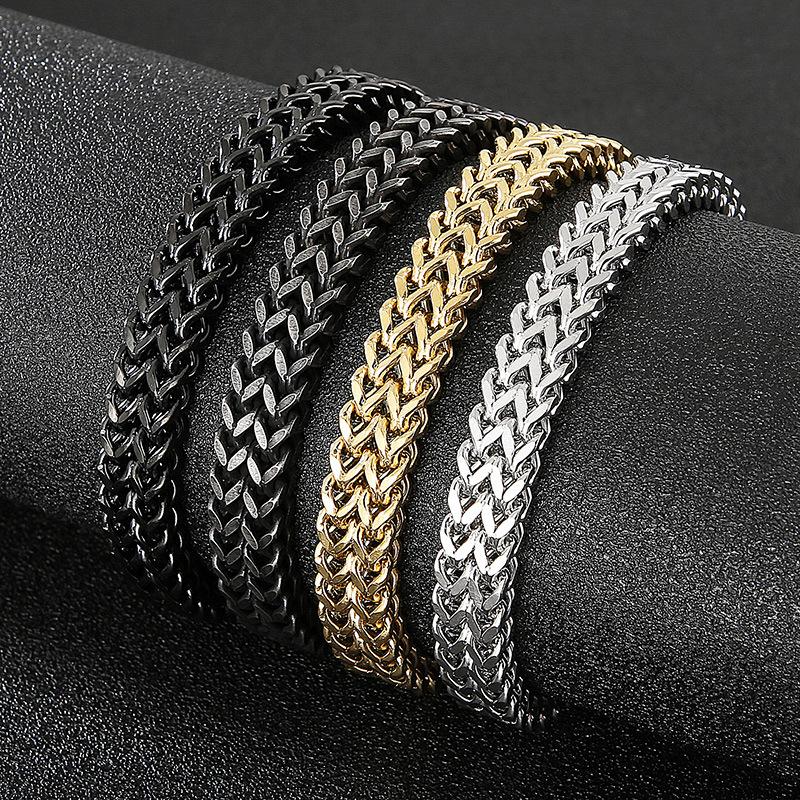 European and American Simple Personalized Street Shooting Double -row Dragon Bone Titanium Steel Men's Bracelet
