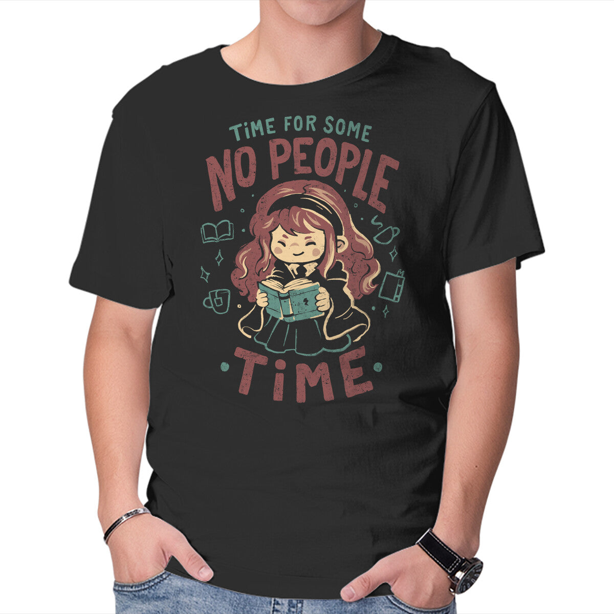 Unisex Crew Neck T-Shirt Time For Some No People Time Graphic Short Sleeve Casual Tee L