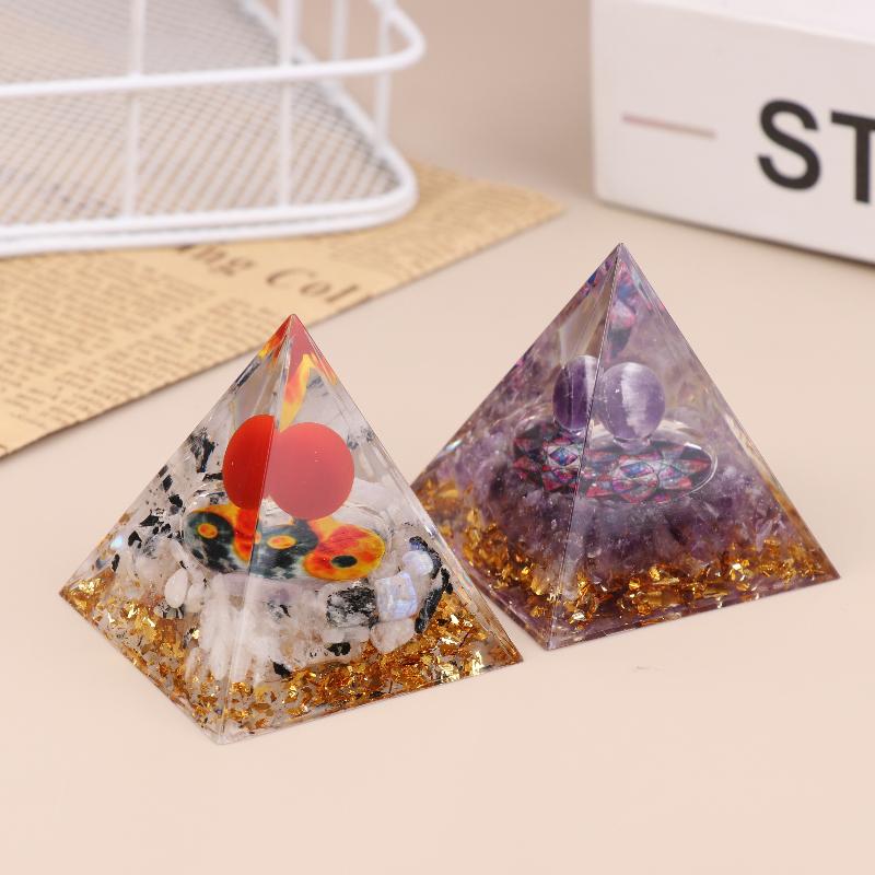 Energy Pyramid Orgonite Reiki Natural Amethyst Peridot Reiki Chakra Meditation Tool Room Decor Crystal Gifts