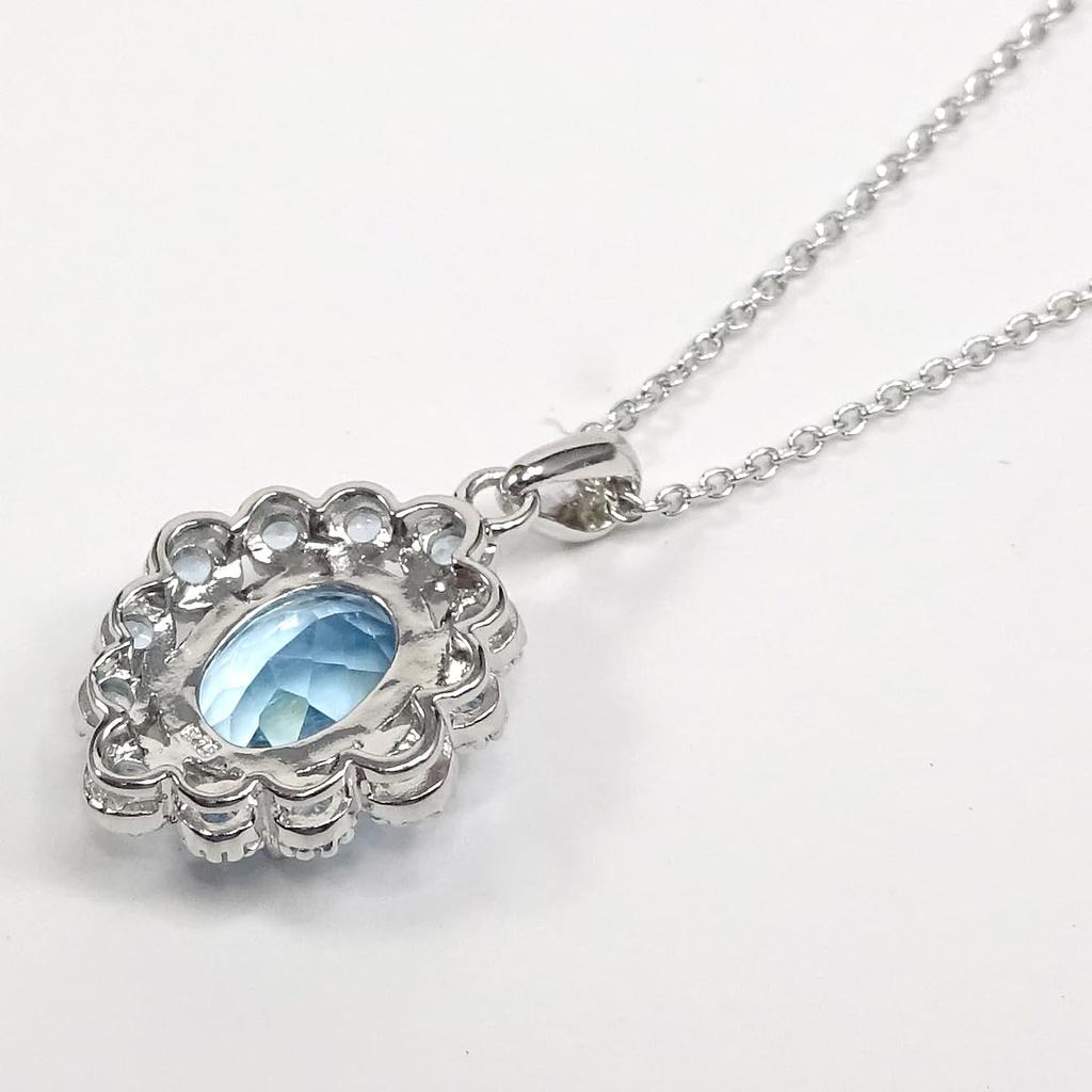 And My Jewelry Natural Blue Topaz Necklace Pendant Luxurious Antique Style Carat Car Cut [Your Box] - 3.0 14171/Oval [November Birthstone] [Gift
