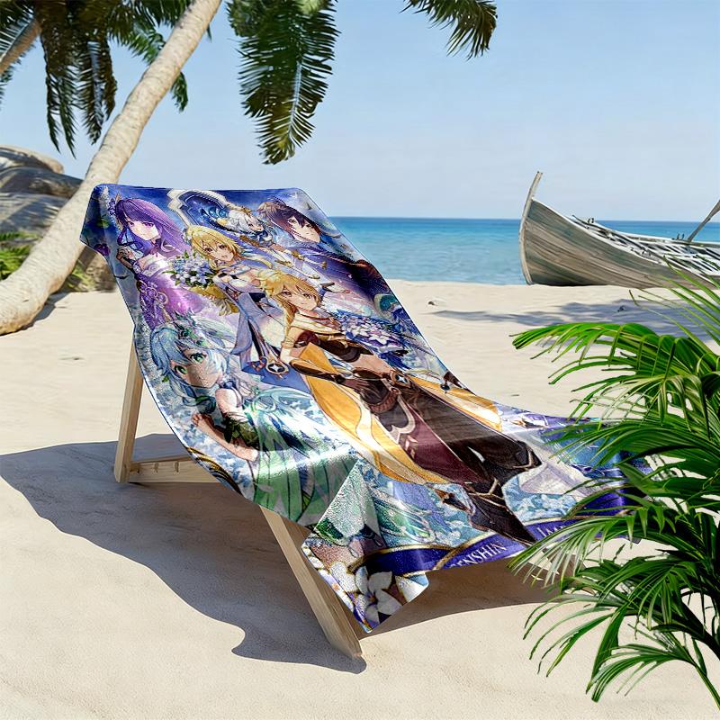 Genshin Impact Print Beach Towel, Large Soft Quick Dry Towel for Beach Camping Swimming