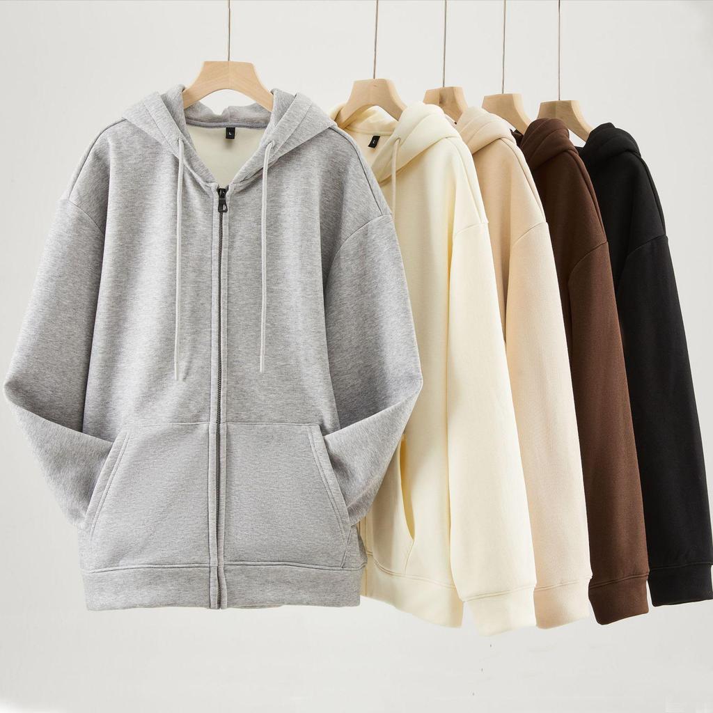 Women's Oversize Silver Fox Fur Hooded Zipper Sweatshirt, Thickened 500g for Autumn/Winter, Trendy Drop Shoulder Plus Velvet Jacket.