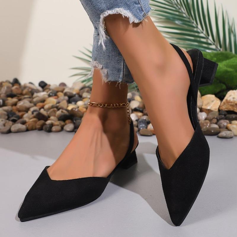 Women's Shoes Temperament Pointed Tip Single Shoes Fashion Shallow Mouth Low-heel Sandals Non-slip Flat Sandals Zapatos De Mujer