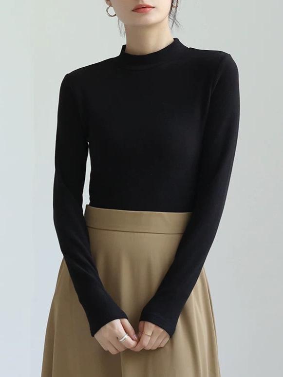 Women's Winter Warm Velvet Base Layer Shirt - Slim Fit, Long Sleeve, Half High Collar