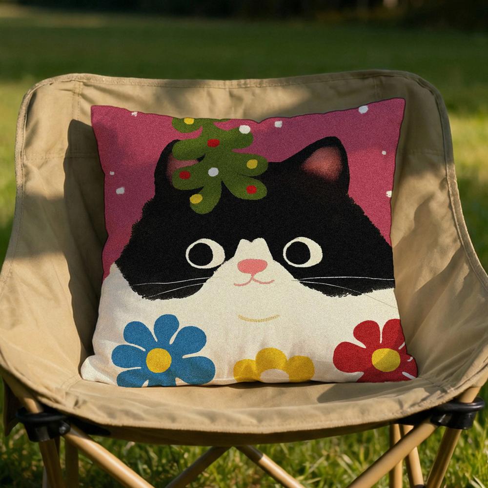 Cartoon Cat Cute Cushion Cover Soft Reversible  Durable Pillow Cover  MultiScene Use for Home  Car Daily Comfort