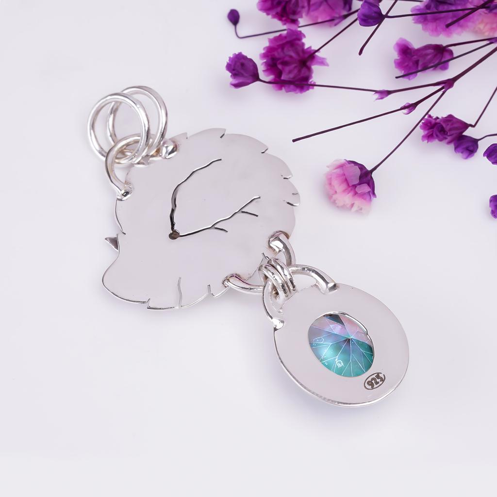 Rainbow Mystic Fire Topaz Gemstone 925 Sterling Silver Pendant V8986, Rainbow Pendant, Oval Pendant, Valentin's Day Gift, Gift For Her, Birthday Gift,