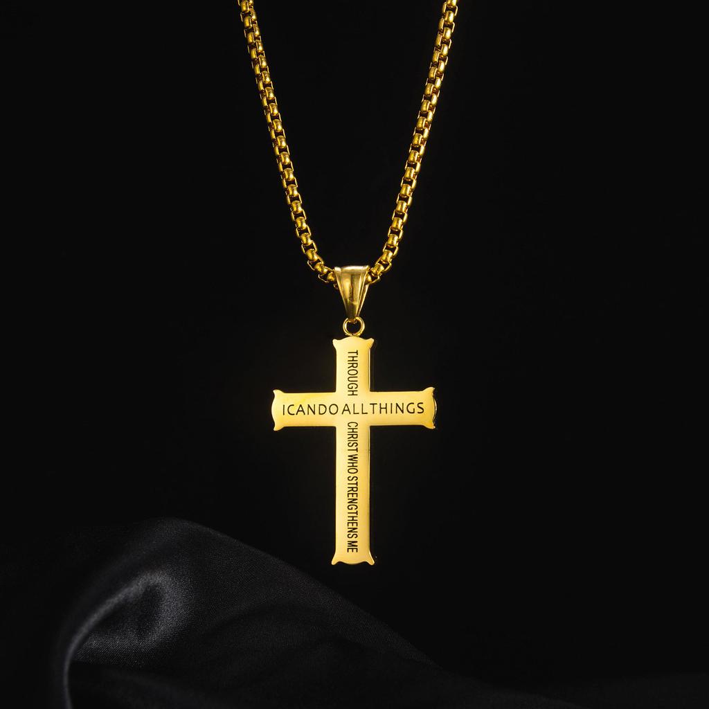 316L Stainless Steel Cross Chain Necklace Pendant For Men Religious Zircon Accessories