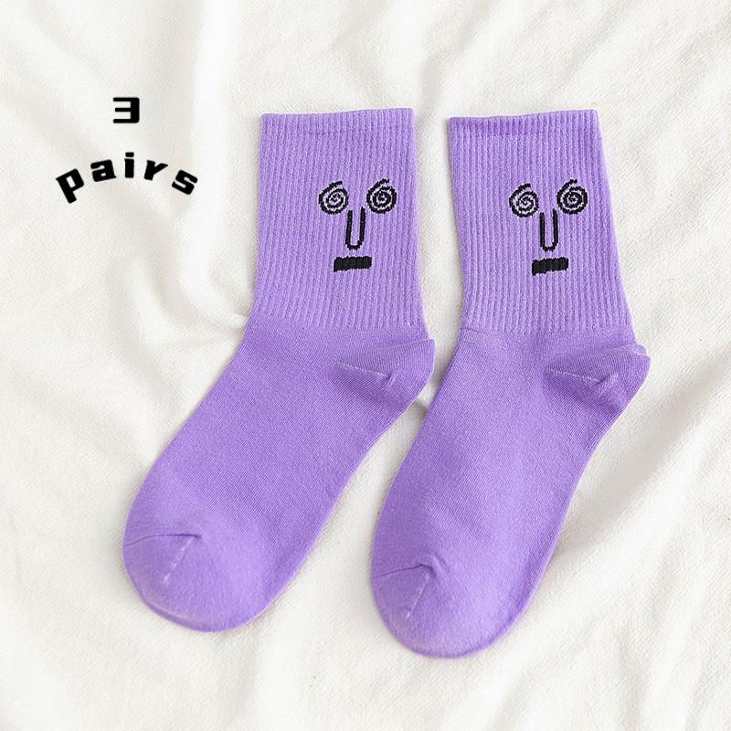 3 Paar Socken Damensocken Wadensocken Koreanische Socken mit schrulligem Ausdruck Cartoon-Trendsocken im College-Stil