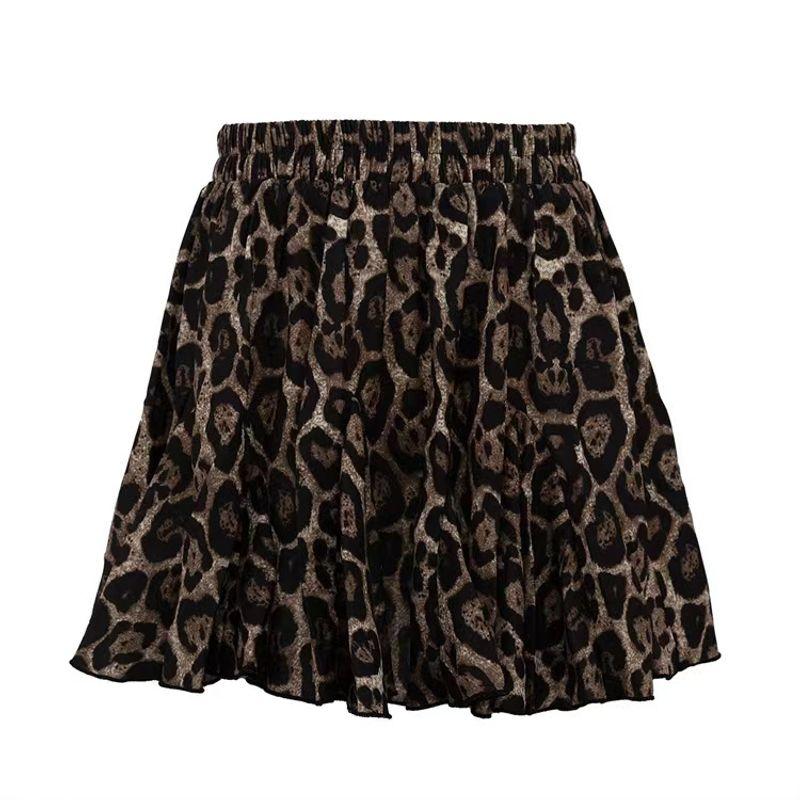 

European and American New Fashion Short dress Sexy Leopard Print Elastic Waist All-Match Skirt Leopard Print Skirt Brown S