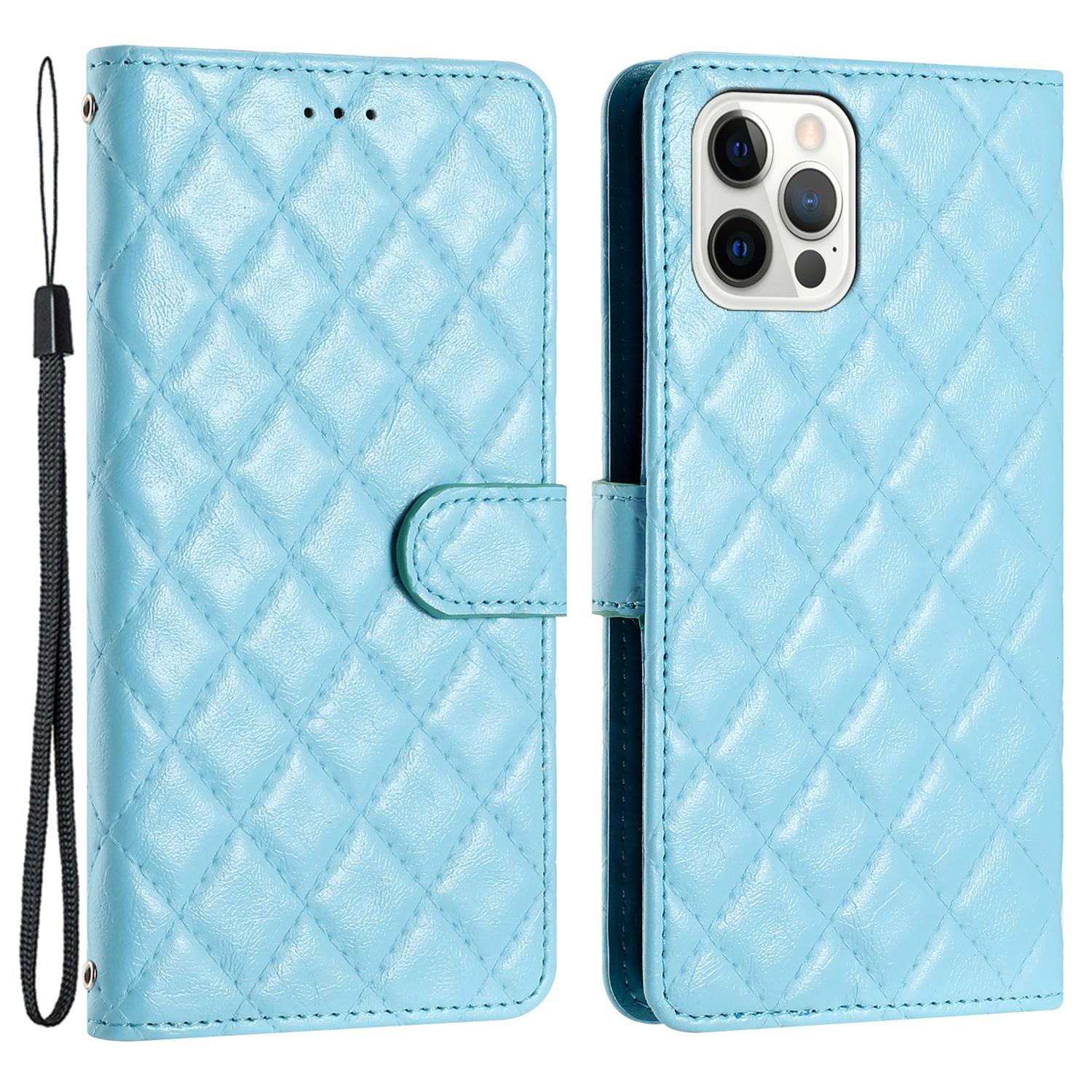 

For iPhone 16 Pro Case Rhombus PU Leather Flip Phone Cover Card Slots Blue