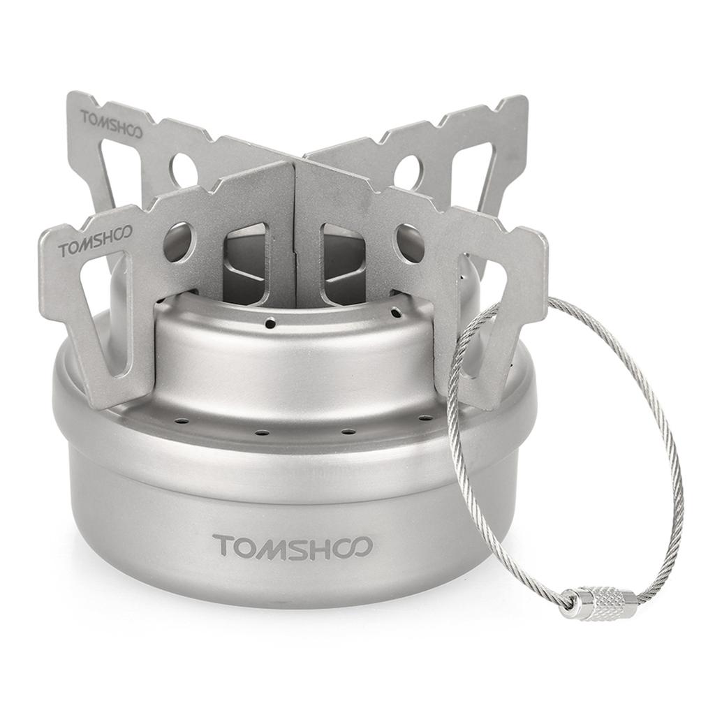 TOMSHOO Outdoor Titanium Alcohol Stove & Rack Combo Set Mini Ultralight Portable Liquid Alcohol Stove with Cross Stand Stove Rac
