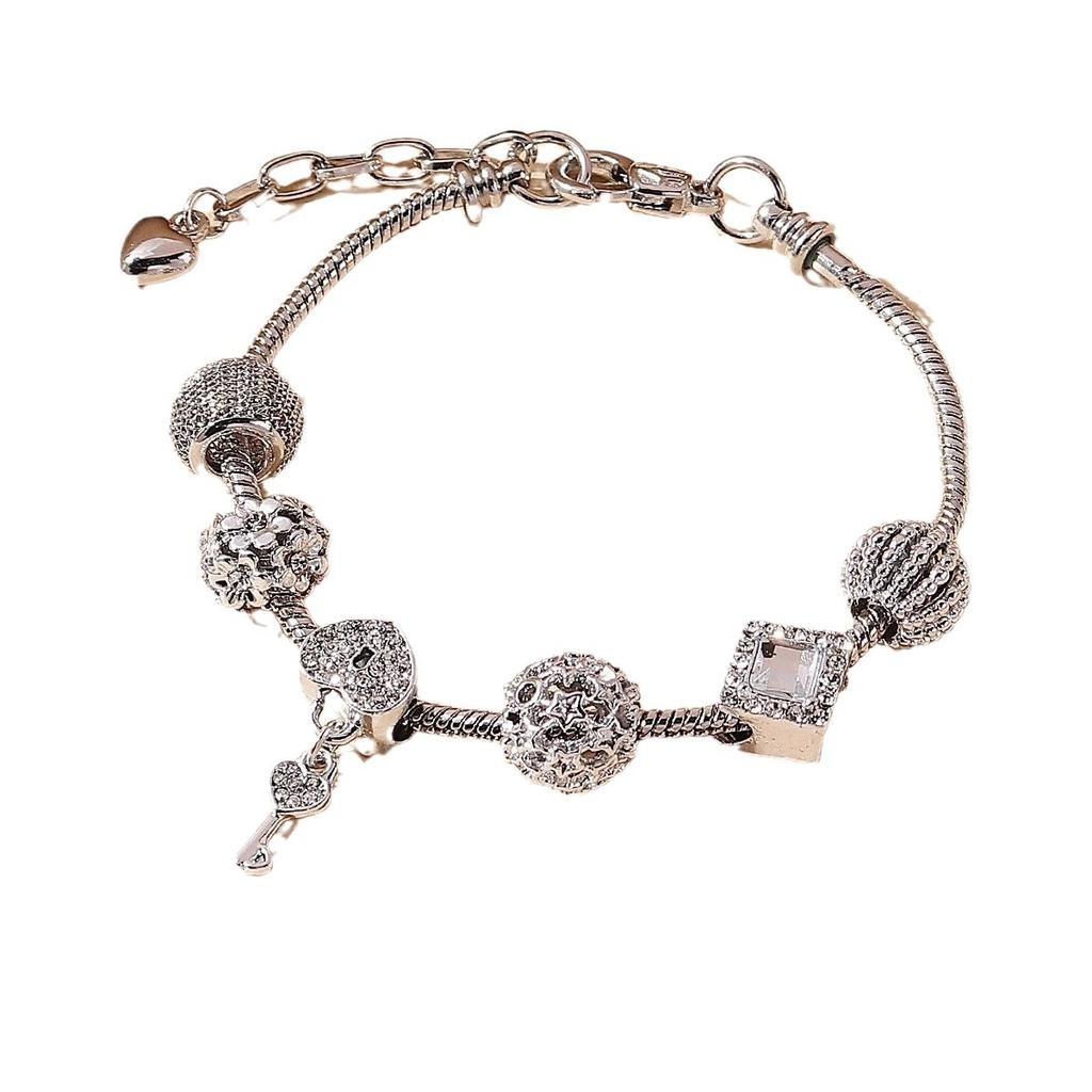 Fashion Women'S Hollow Lantern Bead Bracelet, Diamond-Encrusted Flower Heart Lock Key Diy Beaded Bracelet