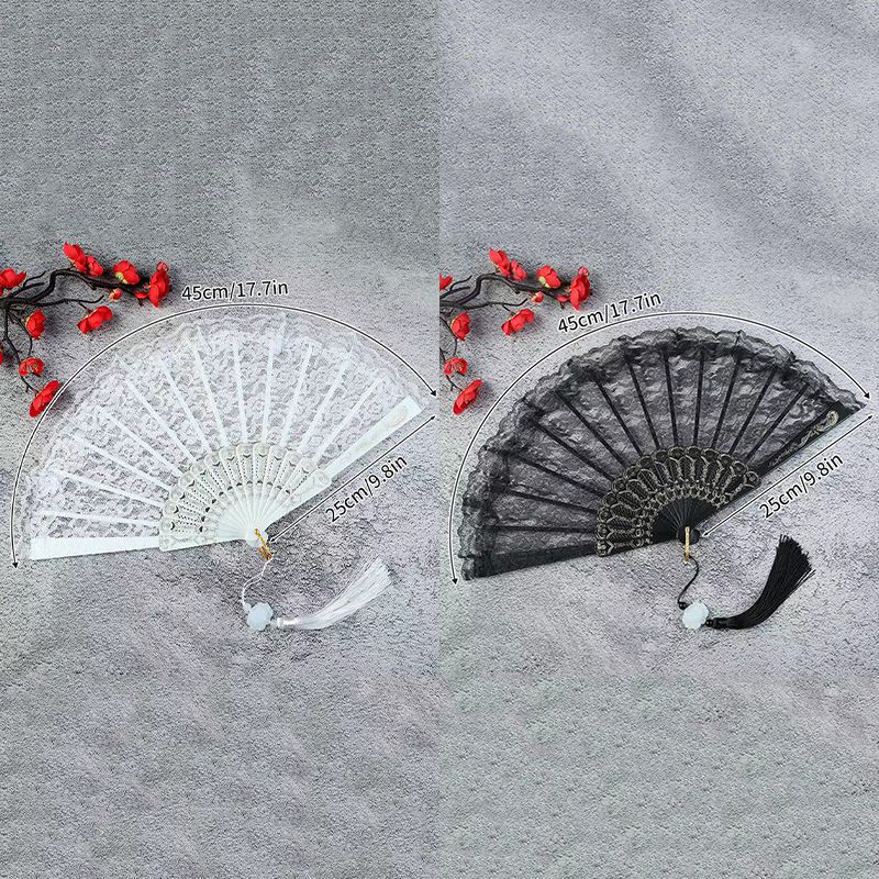 Folding Fan Lace Flower Decor Chinese Style Fan Hand Held Anitque Art Craft Japnese Summer Female Dance Home Party Decoration
