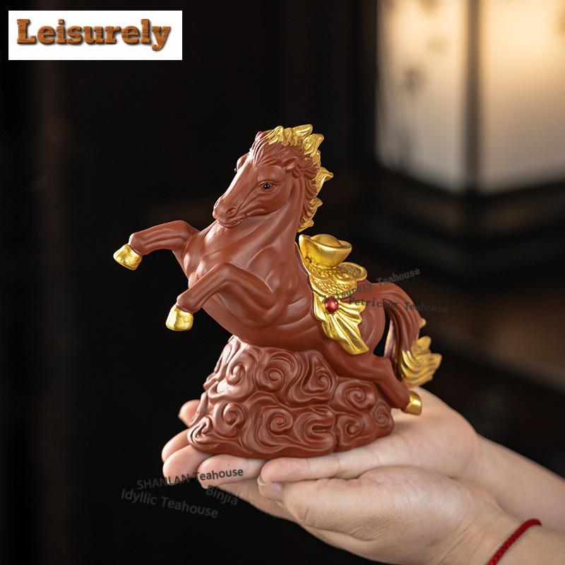 Purple Clay Ingot Fortune Horse Tea Pet Retro Flowerpot Landscaping Tea Figurine Play Toys Tea Statue Ornaments Workmanship Gift
