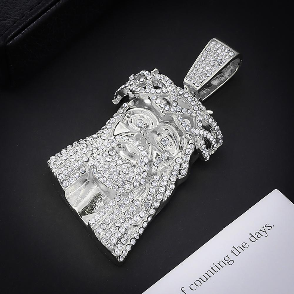 European & American Hip-Hop Retro Necklace: Men's Portrait Pendant with Rhinestones.